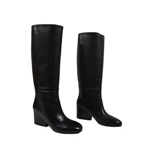Hermes New Jersey Black Calfskin Leather Knee High Block Heel Pull On Boots 39